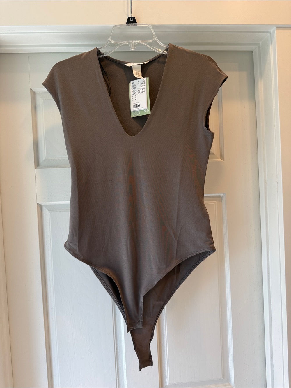 H&M Taupe V-Neck Cap Sleeve Bodysuit